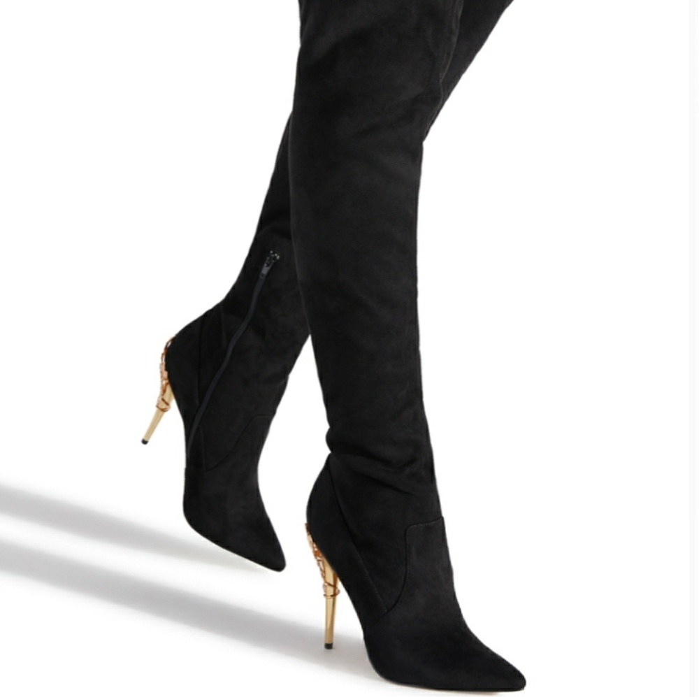 Sexy Thigh high boots fire gold heel